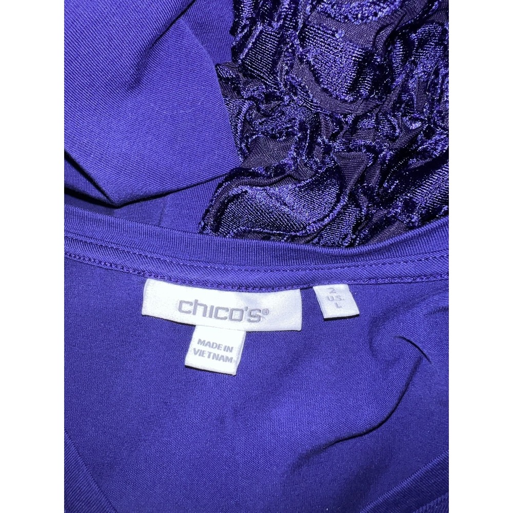 Chicos Royal Purple V-Neck Top Sheer Embroidered Mesh Long Sleeve Size (2) Large - Picture 7 of 7